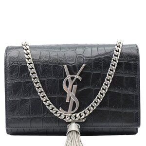 Yves Saint Laurent  Kate Tassel Crocodile Embossed Leather Crossbody Bag Black